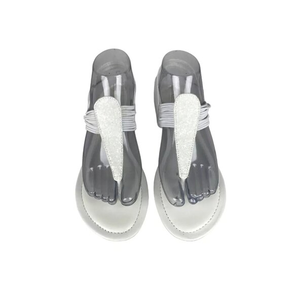 Dream Pairs Womens White Manmade T Strap Sparkly Flat Slingback Sandal Size 8.5 - Picture 4 of 10
